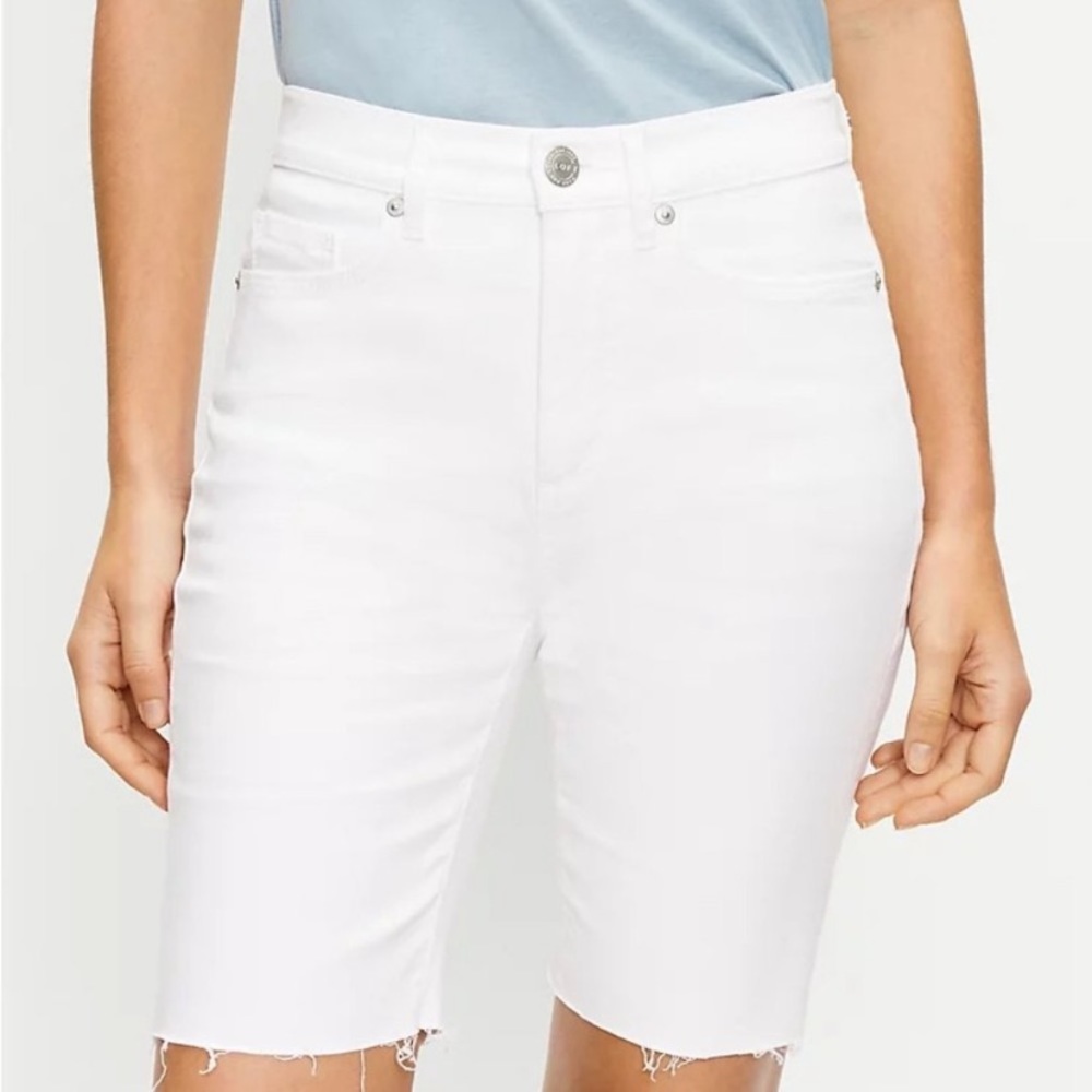 NEW Loft 2 26 Curvy High Rise Denim White Jean Bike Shorts Bermuda Cutoff